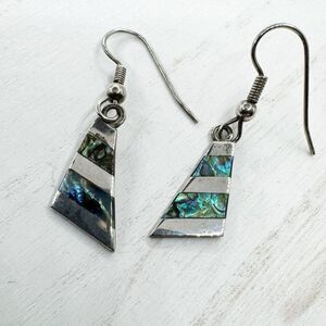 Vintage Abalone Shell Inlay Alpaca Mexico Silver Earrings Southwest Boho Beachy